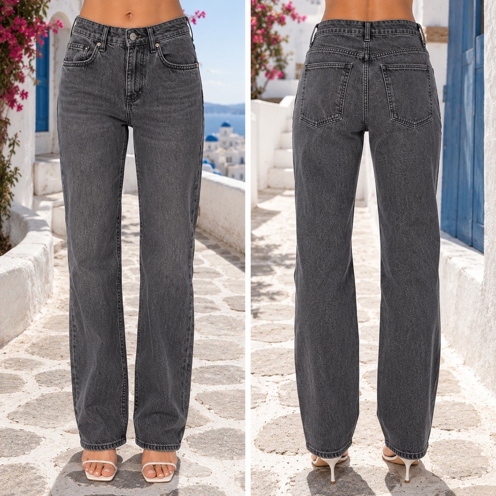 Zara High Waisted Wide Leg Jeans Faded Black Denim Womens Size 0 US 25 Waist - Picture 1 of 9